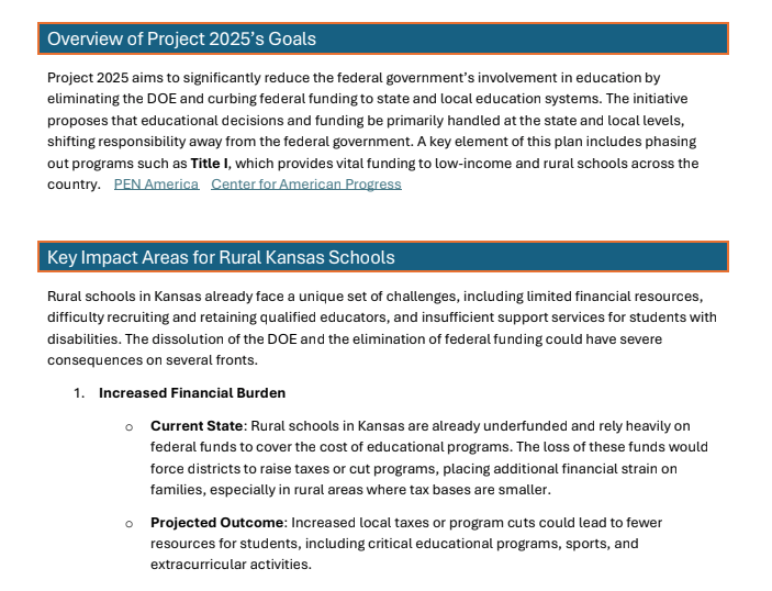 Report on the Impact of Project 2025’s Proposal to Eliminate the U.S. Department of Education on Rural Kansas&nbsp;Schools